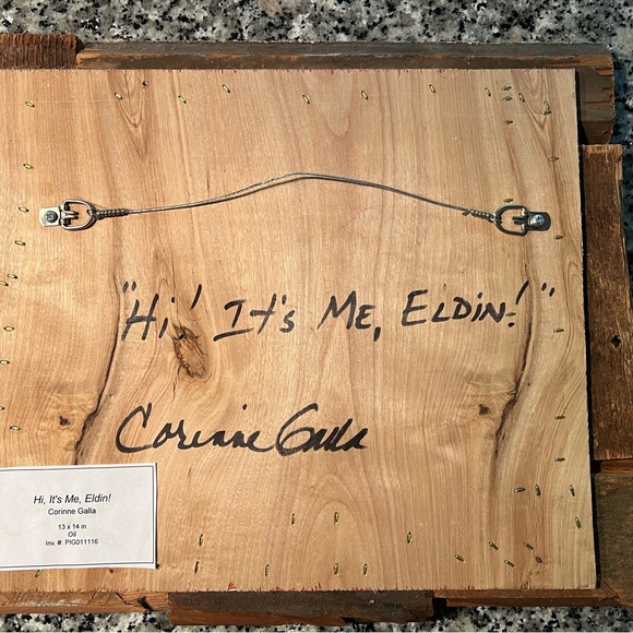 CORINNE GALLA Oil Painting Mixed Media “Hi! It’s Me, Eldin” Happy Pig - Picture 4 of 4